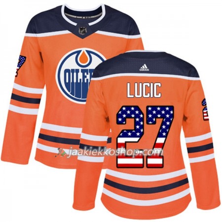 Nainen NHL Edmonton Oilers Pelipaita Milan Lucic 27 Adidas 2017-2018 Oranssi USA Flag Fashion Authentic